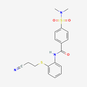 molecular formula C18H19N3O3S2 B2497737 N-[2-(2-cyanoethylsulfanyl)phenyl]-4-(dimethylsulfamoyl)benzamide CAS No. 477497-66-8