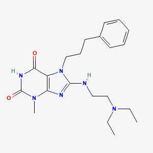 molecular formula C21H30N6O2 B2497753 8-{[2-(diethylamino)ethyl]amino}-3-methyl-7-(3-phenylpropyl)-3,7-dihydro-1H-purine-2,6-dione CAS No. 476481-94-4