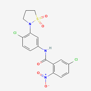 molecular formula C16H13Cl2N3O5S B2497756 5-氯-N-(4-氯-3-(1,1-二氧代异噻唑啉-2-基)苯基)-2-硝基苯甲酰胺 CAS No. 941899-65-6