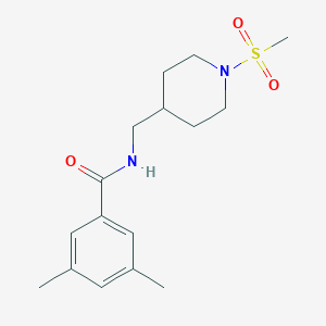 molecular formula C16H24N2O3S B2497760 3,5-二甲基-N-((1-(甲磺基)哌啶-4-基)甲基)苯甲酰胺 CAS No. 1235355-87-9