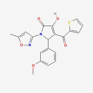 molecular formula C20H16N2O5S B2497769 3-hydroxy-5-(3-methoxyphenyl)-1-(5-methylisoxazol-3-yl)-4-(thiophene-2-carbonyl)-1H-pyrrol-2(5H)-one CAS No. 618873-21-5