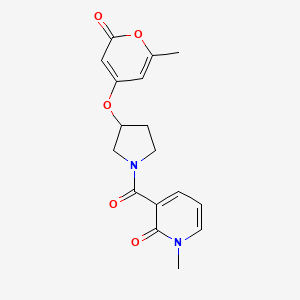 molecular formula C17H18N2O5 B2497790 1-methyl-3-{3-[(6-methyl-2-oxo-2H-pyran-4-yl)oxy]pyrrolidine-1-carbonyl}-1,2-dihydropyridin-2-one CAS No. 1704640-19-6