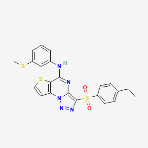 molecular formula C22H19N5O2S3 B2497806 3-((4-ethylphenyl)sulfonyl)-N-(3-(methylthio)phenyl)thieno[2,3-e][1,2,3]triazolo[1,5-a]pyrimidin-5-amine CAS No. 892743-95-2