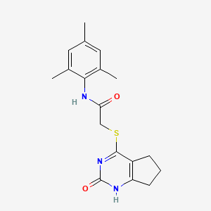 molecular formula C18H21N3O2S B2497818 N-mesityl-2-((2-oxo-2,5,6,7-tetrahydro-1H-cyclopenta[d]pyrimidin-4-yl)thio)acetamide CAS No. 933203-44-2