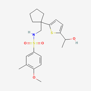 molecular formula C20H27NO4S2 B2497820 N-((1-(5-(1-hydroxyethyl)thiophen-2-yl)cyclopentyl)methyl)-4-methoxy-3-methylbenzenesulfonamide CAS No. 2034549-75-0
