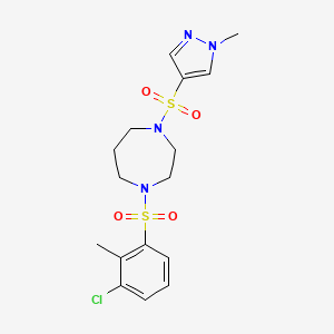 molecular formula C16H21ClN4O4S2 B2497826 1-((3-chloro-2-methylphenyl)sulfonyl)-4-((1-methyl-1H-pyrazol-4-yl)sulfonyl)-1,4-diazepane CAS No. 2034245-30-0