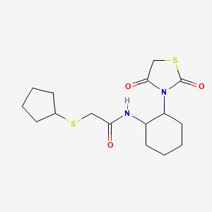 molecular formula C16H24N2O3S2 B2497833 2-(环戊硫基)-N-(2-(2,4-二氧代噻唑烷-3-基)环己基)乙酰胺 CAS No. 1207033-95-1