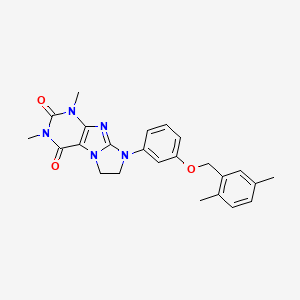 molecular formula C24H25N5O3 B2497835 8-{3-[(2,5-Dimethylphenyl)methoxy]phenyl}-1,3-dimethyl-1,3,5-trihydroimidazoli dino[1,2-h]purine-2,4-dione CAS No. 1020971-96-3