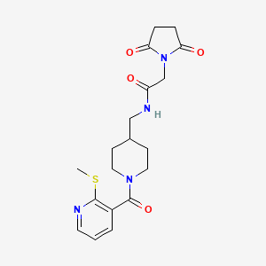 molecular formula C19H24N4O4S B2497852 2-(2,5-二氧代吡咯烷-1-基)-N-((1-(2-(甲硫基)烟酰基)哌啶-4-基)甲基)乙酰胺 CAS No. 1235266-57-5