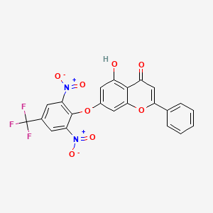 molecular formula C22H11F3N2O8 B2497857 7-[2,6-dinitro-4-(trifluoromethyl)phenoxy]-5-hydroxy-2-phenyl-4H-chromen-4-one CAS No. 306280-20-6