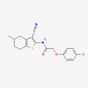 molecular formula C18H17ClN2O2S B2497880 2-(4-chlorophenoxy)-N-(3-cyano-5-methyl-4,5,6,7-tetrahydro-1-benzothiophen-2-yl)acetamide CAS No. 313469-54-4