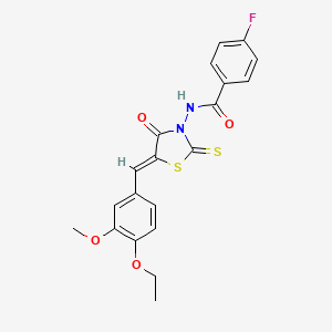 molecular formula C20H17FN2O4S2 B2497888 (Z)-N-(5-(4-ethoxy-3-methoxybenzylidene)-4-oxo-2-thioxothiazolidin-3-yl)-4-fluorobenzamide CAS No. 641997-43-5