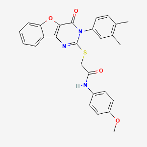 molecular formula C27H23N3O4S B2497902 2-((3-(3,4-二甲基苯基)-4-氧代-3,4-二氢苯并呋喃[3,2-d]嘧啶-2-基)硫代)-N-(4-甲氧基苯基)乙酰胺 CAS No. 872205-85-1