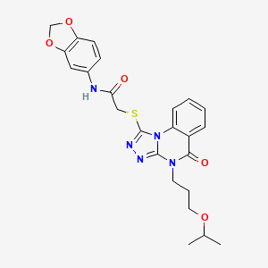 molecular formula C24H25N5O5S B2497912 N-(2H-1,3-苯并二氧杂环戊-5-基)-2-({5-氧代-4-[3-(异丙氧基)丙基]-4H,5H-[1,2,4]三唑并[4,3-a]喹唑啉-1-基}硫)-乙酰胺 CAS No. 1111038-68-6