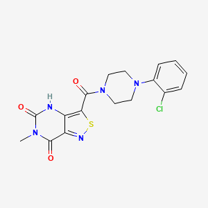 molecular formula C17H16ClN5O3S B2497918 3-{[4-(2-chlorophenyl)piperazino]carbonyl}-6-methylisothiazolo[4,3-d]pyrimidine-5,7(4H,6H)-dione CAS No. 1251607-41-6