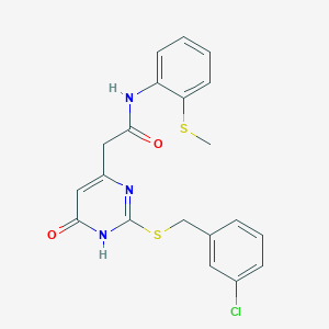 molecular formula C20H18ClN3O2S2 B2497941 2-(2-((3-chlorobenzyl)thio)-6-oxo-1,6-dihydropyrimidin-4-yl)-N-(2-(methylthio)phenyl)acetamide CAS No. 1105212-99-4