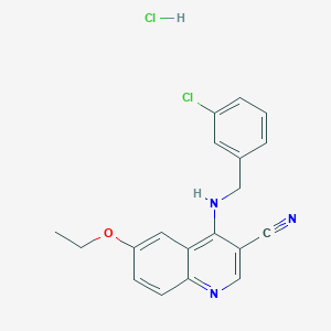 molecular formula C19H17Cl2N3O B2497945 4-((3-Chlorobenzyl)amino)-6-ethoxyquinoline-3-carbonitrile hydrochloride CAS No. 1323621-85-7