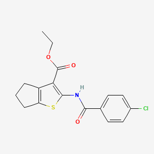molecular formula C17H16ClNO3S B2497948 ethyl 2-[(4-chlorobenzoyl)amino]-5,6-dihydro-4H-cyclopenta[b]thiophene-3-carboxylate CAS No. 299953-35-8
