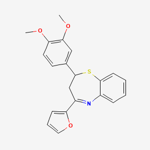 molecular formula C21H19NO3S B2497951 2-(3,4-Dimethoxyphenyl)-4-(furan-2-yl)-2,3-dihydro-1,5-benzothiazepine CAS No. 328104-58-1