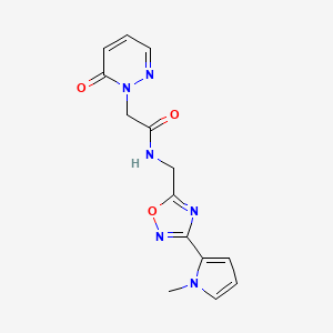 molecular formula C14H14N6O3 B2497958 N-((3-(1-methyl-1H-pyrrol-2-yl)-1,2,4-oxadiazol-5-yl)methyl)-2-(6-oxopyridazin-1(6H)-yl)acetamide CAS No. 2034548-67-7