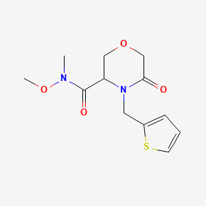 molecular formula C12H16N2O4S B2497984 N-methoxy-N-methyl-5-oxo-4-(thiophen-2-ylmethyl)morpholine-3-carboxamide CAS No. 1421442-24-1
