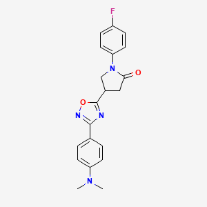molecular formula C20H19FN4O2 B2497995 4-(3-(4-(Dimethylamino)phenyl)-1,2,4-oxadiazol-5-yl)-1-(4-fluorophenyl)pyrrolidin-2-one CAS No. 941962-49-8
