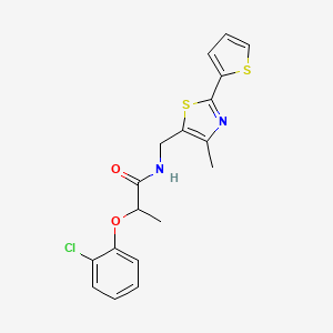 molecular formula C18H17ClN2O2S2 B2498002 2-(2-氯苯氧基)-N-((4-甲基-2-(噻吩-2-基)噻唑-5-基)甲基)丙酰胺 CAS No. 1396767-57-9