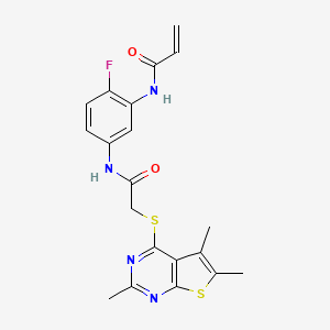 molecular formula C20H19FN4O2S2 B2498003 N-[2-Fluoro-5-[[2-(2,5,6-trimethylthieno[2,3-d]pyrimidin-4-yl)sulfanylacetyl]amino]phenyl]prop-2-enamide CAS No. 2199935-46-9