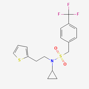molecular formula C17H18F3NO2S2 B2498010 N-环丙基-N-(2-(噻吩-2-基)乙基)-1-(4-(三氟甲基)苯基)甲磺酰胺 CAS No. 1396863-41-4
