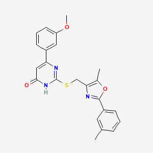 molecular formula C23H21N3O3S B2498056 6-(3-Methoxyphenyl)-2-(((5-methyl-2-(m-tolyl)oxazol-4-yl)methyl)thio)pyrimidin-4-ol CAS No. 1223762-87-5