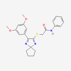 2-((3-(3,5-dimethoxyphenyl)-1,4-diazaspiro[4.4]nona-1,3-dien-2-yl)thio)-N-phenylacetamide