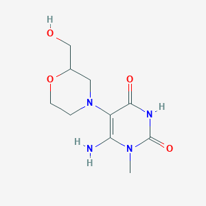 molecular formula C10H16N4O4 B2498072 6-Amino-5-[2-(hydroxymethyl)morpholin-4-yl]-1-methyl-1,2,3,4-tetrahydropyrimidine-2,4-dione CAS No. 1511744-91-4