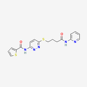 molecular formula C18H17N5O2S2 B2498073 N-(6-((4-oxo-4-(pyridin-2-ylamino)butyl)thio)pyridazin-3-yl)thiophene-2-carboxamide CAS No. 1040648-96-1
