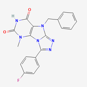 molecular formula C20H15FN6O2 B2498076 5-Benzyl-8-(4-fluorophenyl)-1-methylpurino[8,9-c][1,2,4]triazole-2,4-dione CAS No. 921532-43-6