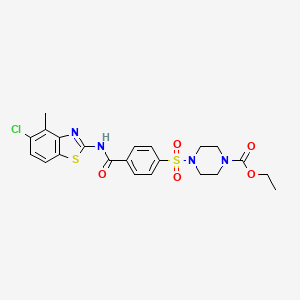 molecular formula C22H23ClN4O5S2 B2498077 乙酸乙酯 4-((4-((5-氯-4-甲基苯并[d]噻唑-2-基)羰胺基)苯基)磺酰基)哌嗪-1-羧酸酯 CAS No. 851080-34-7