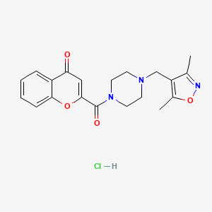 molecular formula C20H22ClN3O4 B2498081 2-(4-((3,5-dimethylisoxazol-4-yl)methyl)piperazine-1-carbonyl)-4H-chromen-4-one hydrochloride CAS No. 1351635-06-7