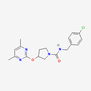 molecular formula C18H21ClN4O2 B2498085 N-(4-chlorobenzyl)-3-((4,6-dimethylpyrimidin-2-yl)oxy)pyrrolidine-1-carboxamide CAS No. 2034475-91-5