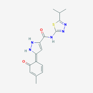 molecular formula C16H17N5O2S B249809 (5Z)-5-(4-methyl-6-oxocyclohexa-2,4-dien-1-ylidene)-N-(5-propan-2-yl-1,3,4-thiadiazol-2-yl)-1,2-dihydropyrazole-3-carboxamide 