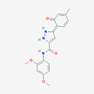 (5Z)-N-(2,4-dimethoxyphenyl)-5-(4-methyl-6-oxocyclohexa-2,4-dien-1-ylidene)-1,2-dihydropyrazole-3-carboxamide