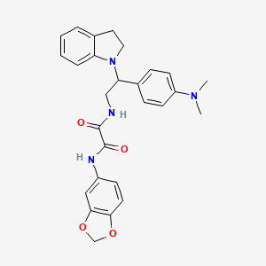 molecular formula C27H28N4O4 B2498100 N1-(benzo[d][1,3]dioxol-5-yl)-N2-(2-(4-(dimethylamino)phenyl)-2-(indolin-1-yl)ethyl)oxalamide CAS No. 899957-43-8
