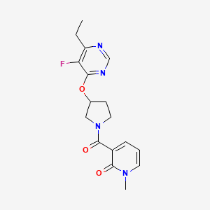 molecular formula C17H19FN4O3 B2498109 3-(3-((6-ethyl-5-fluoropyrimidin-4-yl)oxy)pyrrolidine-1-carbonyl)-1-methylpyridin-2(1H)-one CAS No. 2034574-00-8