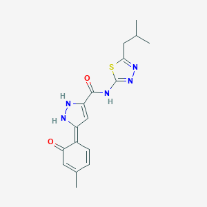 molecular formula C17H19N5O2S B249811 (5Z)-5-(4-methyl-6-oxocyclohexa-2,4-dien-1-ylidene)-N-[5-(2-methylpropyl)-1,3,4-thiadiazol-2-yl]-1,2-dihydropyrazole-3-carboxamide 