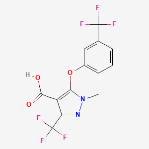 molecular formula C13H8F6N2O3 B2498114 1-Methyl-3-(trifluoromethyl)-5-[3-(trifluoromethyl)phenoxy]-1H-pyrazole-4-carboxylic acid CAS No. 158712-29-9