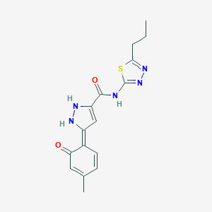 (5Z)-5-(4-methyl-6-oxocyclohexa-2,4-dien-1-ylidene)-N-(5-propyl-1,3,4-thiadiazol-2-yl)-1,2-dihydropyrazole-3-carboxamide