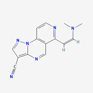 molecular formula C14H12N6 B2498120 6-[2-(二甲基氨基)乙烯基]吡唑并[1,5-a]吡啶并[3,4-e]嘧啶-3-碳腈 CAS No. 303144-64-1