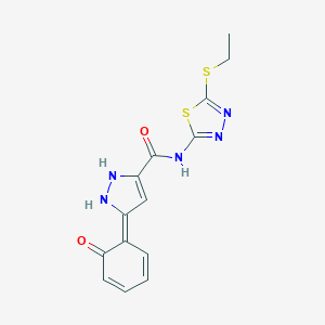 molecular formula C14H13N5O2S2 B249815 (5Z)-N-(5-ethylsulfanyl-1,3,4-thiadiazol-2-yl)-5-(6-oxocyclohexa-2,4-dien-1-ylidene)-1,2-dihydropyrazole-3-carboxamide 
