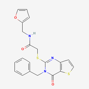 molecular formula C20H17N3O3S2 B2498158 2-[(3-benzyl-4-oxo-3,4-dihydrothieno[3,2-d]pyrimidin-2-yl)thio]-N-(2-furylmethyl)acetamide CAS No. 451468-30-7