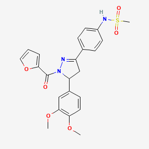 molecular formula C23H23N3O6S B2498163 N-(4-(5-(3,4-dimethoxyphenyl)-1-(furan-2-carbonyl)-4,5-dihydro-1H-pyrazol-3-yl)phenyl)methanesulfonamide CAS No. 852140-84-2