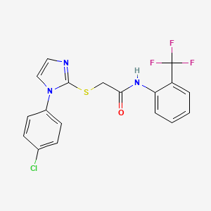molecular formula C18H13ClF3N3OS B2498194 2-((1-(4-chlorophenyl)-1H-imidazol-2-yl)thio)-N-(2-(trifluoromethyl)phenyl)acetamide CAS No. 851079-26-0