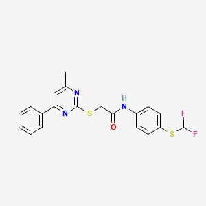 molecular formula C20H17F2N3OS2 B2498209 N-[4-(difluoromethylsulfanyl)phenyl]-2-(4-methyl-6-phenylpyrimidin-2-yl)sulfanylacetamide CAS No. 708990-66-3